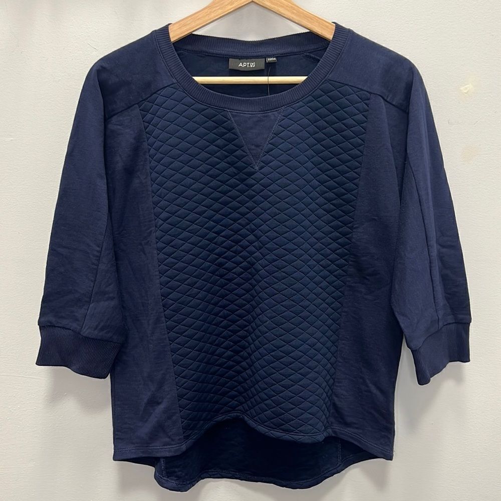 Apt. 9 Women’s Blue Peacoat Quilted 3/4 Sleeve Cropped Sweatshirt Size XS